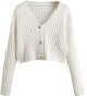 Women's Long Sleeve Plaid Button Front V Neck Soft Knit Cardigan Sweaters